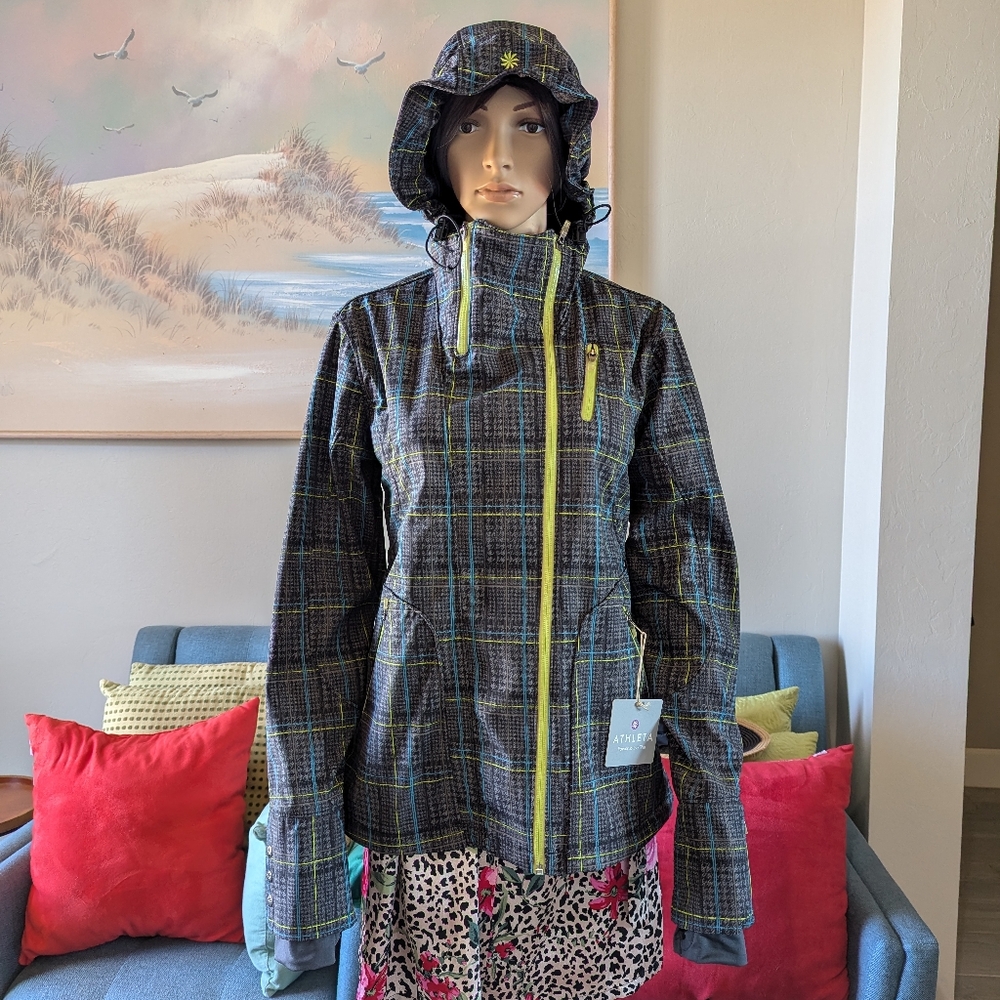 Athleta NWT Dolomite Green Windbreaker Plaid Running Hiking  Jacket Size S $174